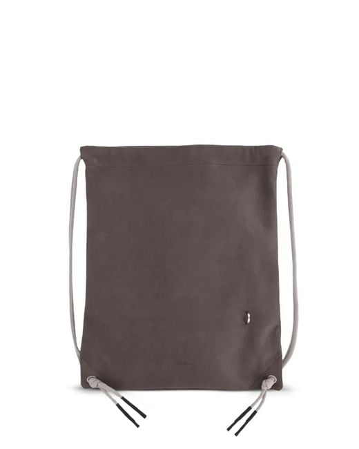 Rick Owens Gray Drawstring Leather Backpack