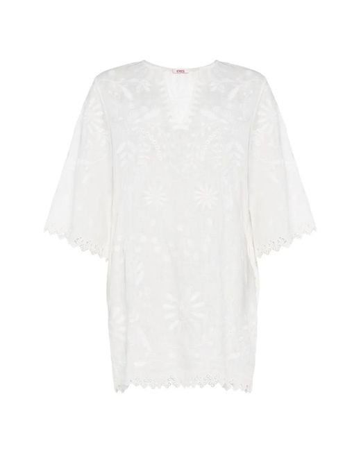 Eres White Aigue-Marine Embroidered Linen Mini Dress