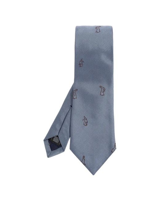 Paul Smith Blue Rabbit-Embroidered Silk Tie for men