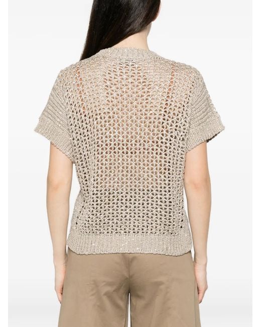 Panicale Natural Open-Knit Sequin-Embellished Sweater