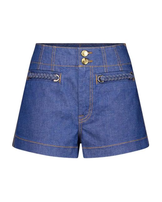 Zimmermann Wylie Denim Shorts Met Gevlochten Zak in het Blue