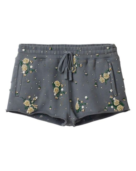 Miu Miu Gray Floral-embroidered Cotton Shorts