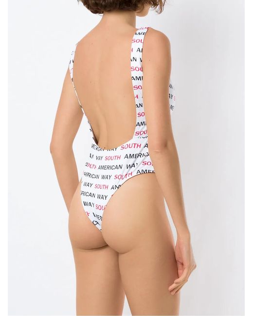 Amir Slama White Graphic-Print Open Back One Piece