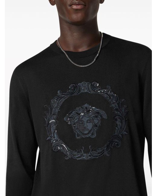 Versace Black Medusa-embroidered Cotton-silk Sweatshirt for men