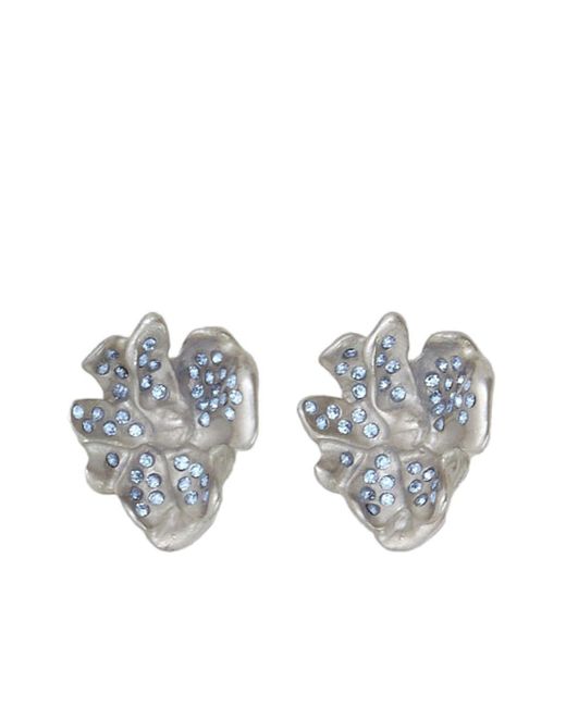 Marni White Crystal-embellished Flower Stud Earrings
