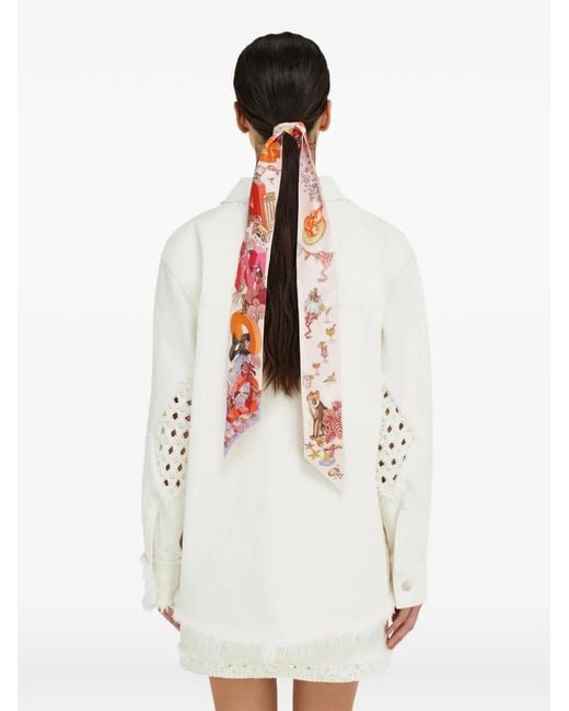 Ferragamo White Foulard Bandeau Jungle Party En Soie