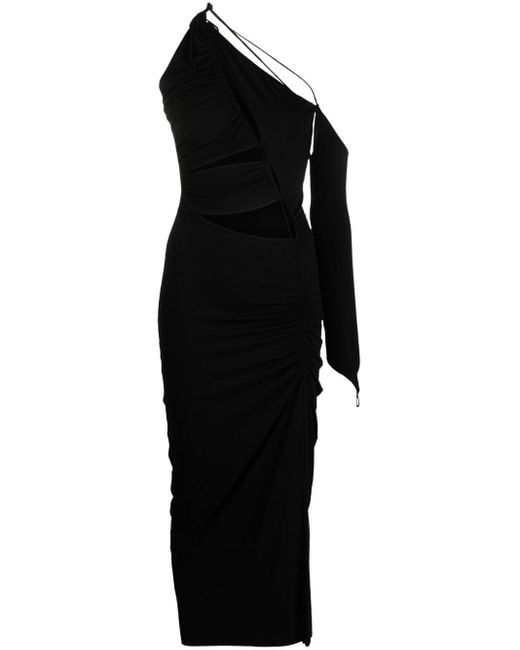 MANURI Black One-shoulder Cut-out Midi Dress
