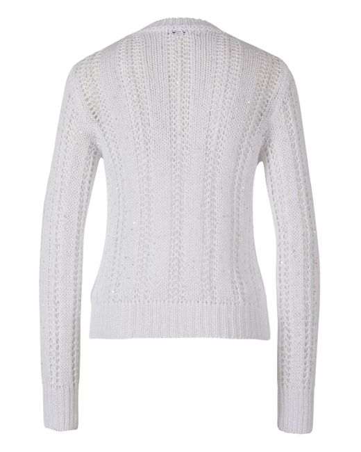 Peserico White Sequinned Open-Knit Sweater