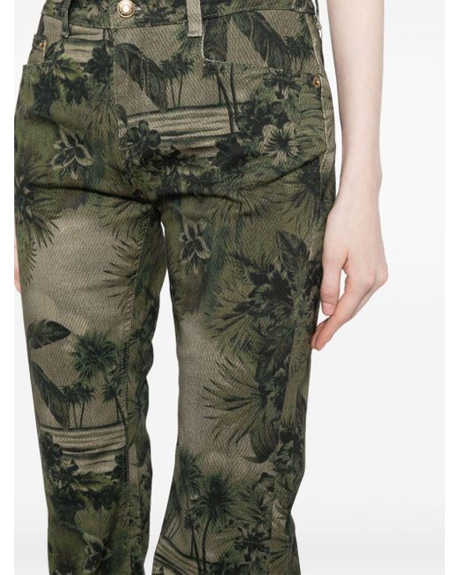 Roberto Cavalli Green Jungle Print Flared Trousers