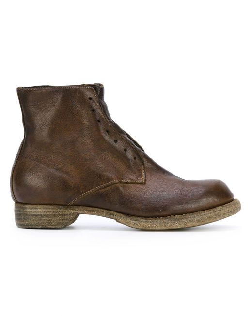 brown laceless boots