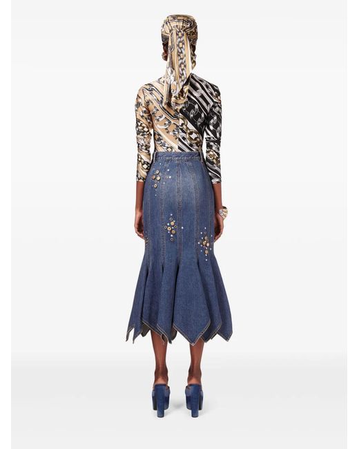 Area Blue Stud-Detail Midi Skirt