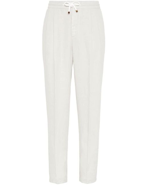 Pantalon à détails de plis en lin Brunello Cucinelli pour homme en coloris White