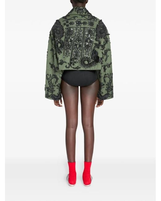 Dries Van Noten Green Sequin-Embroidered Cotton Jacket