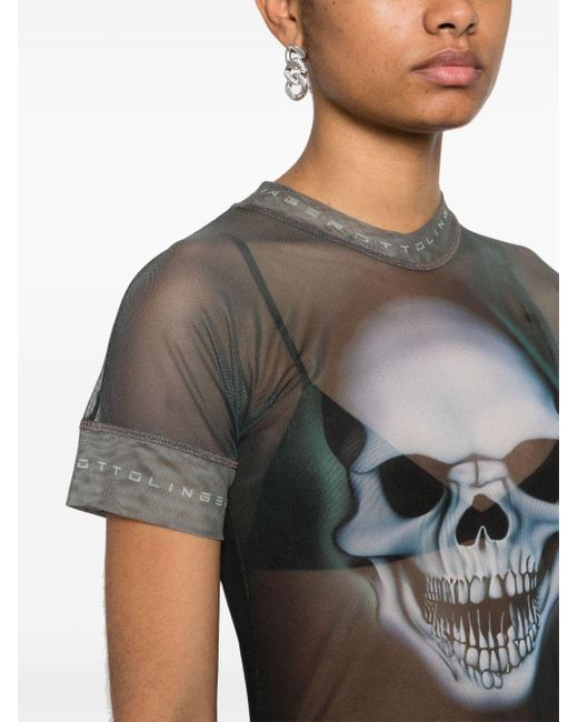 OTTOLINGER Gray Skull-print Mesh T-shirt