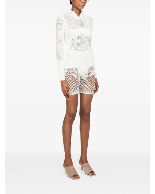Isa Boulder White Open-Knit V-Neck Sweater