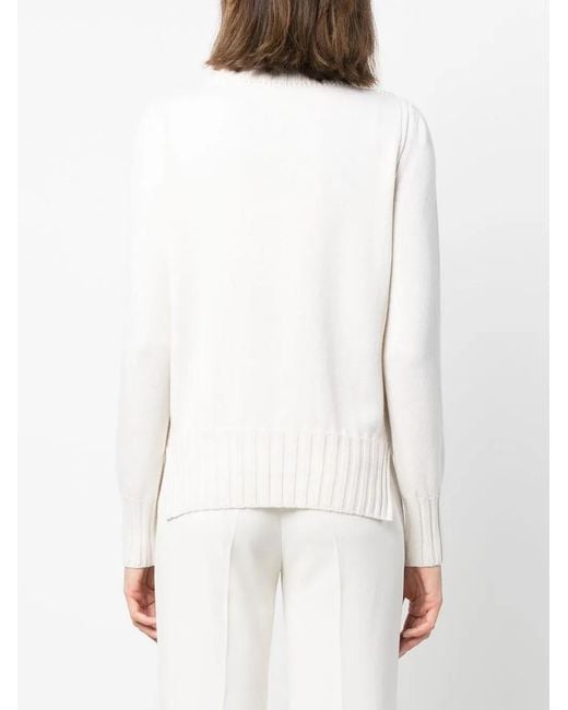 D.exterior White Cable-Knit Crew-Neck Sweater