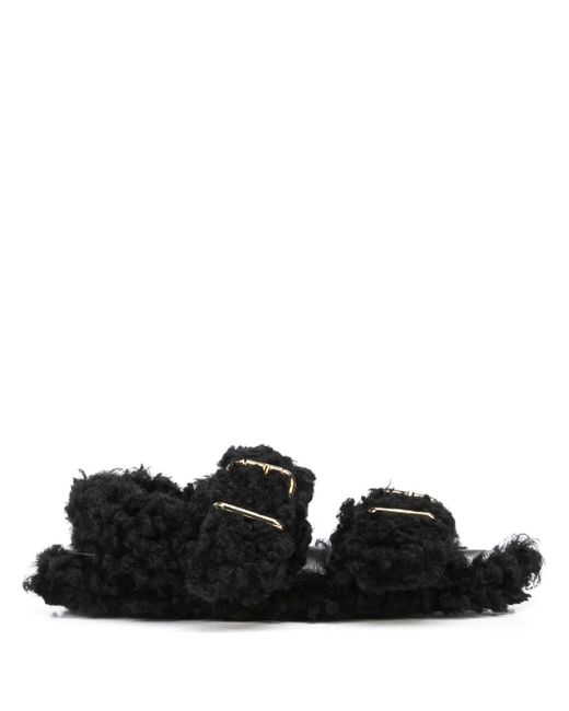 Marni Black Shearling-Trimmed Sandals