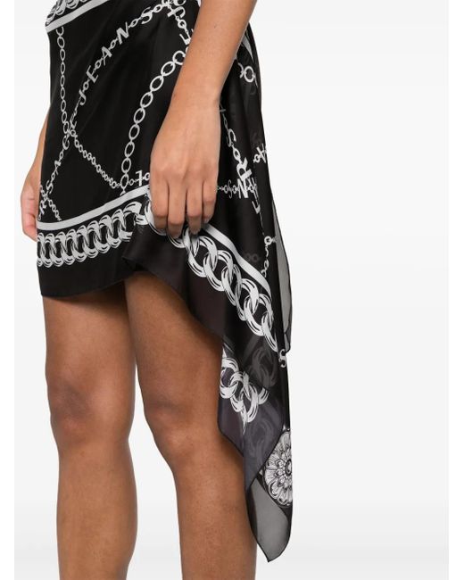 Versace Jeans Couture Black Chain Link-Print Scarf-Detail Minidress