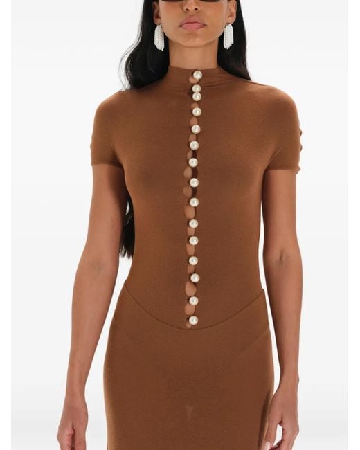 MANURI Brown Mia Embellished Cut-Out Maxi Dress