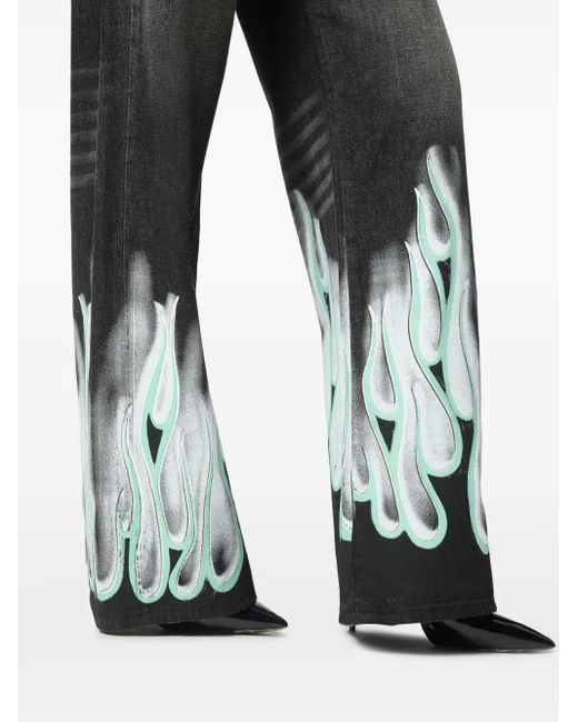 Philipp Plein Blue Flame-Print Jeans