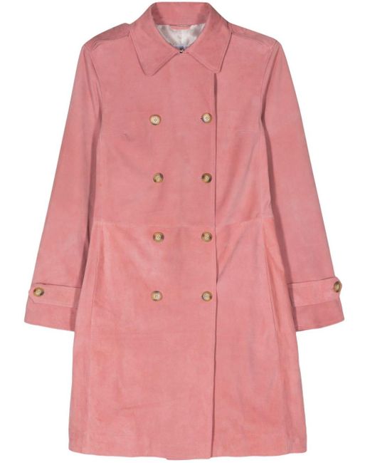 Manuel Ritz Pink Double-breasted Suede Maxi Coat