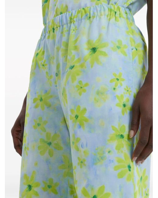 Marni Green Floral-print Wide-leg Trousers