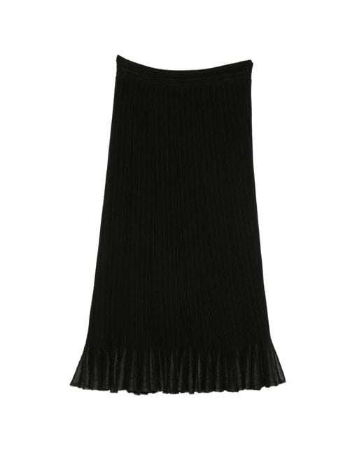 Maje Black Pleated Ruffled Mid Skirt