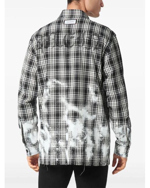 Philipp Plein Gray Checked Long-Sleeve Shirt for men