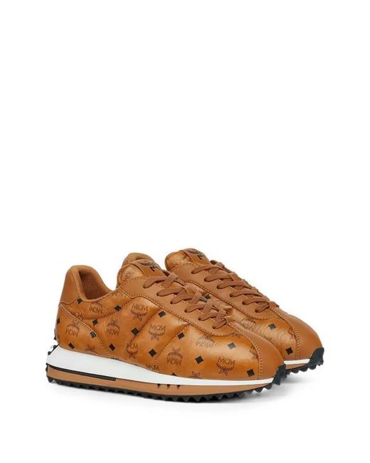 MCM Brown Visetos Monogram-Print Sneakers for men