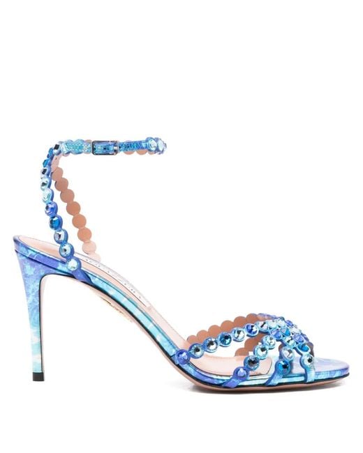 Aquazzura Blue 85 Mm Tequila Crystal-Embellished Stiletto Sandals