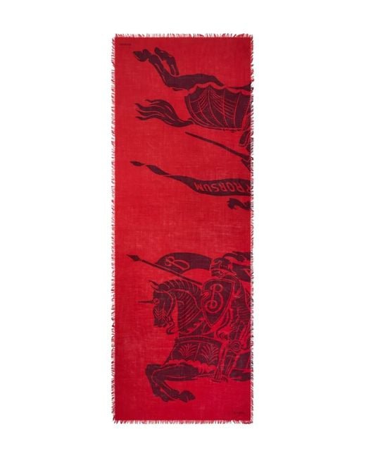 Burberry Red Wide Knight Wool Scarf