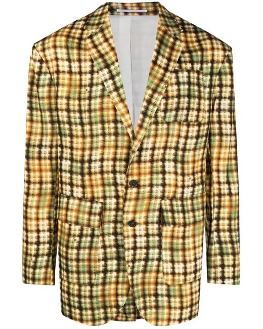 DSquared² Yellow Plaid-Print Single-Breasted Blazer for men