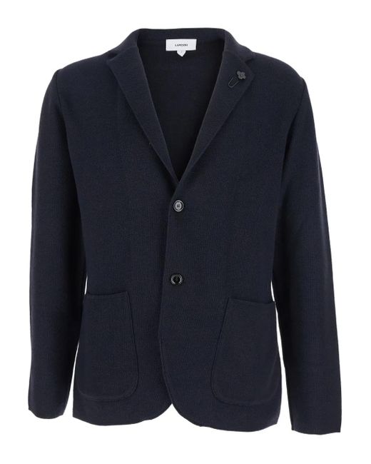メンズ Lardini フローラル ニットジャケット Blue