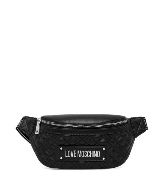Love Moschino Black Quilted Logo-Plaque Belt Bag