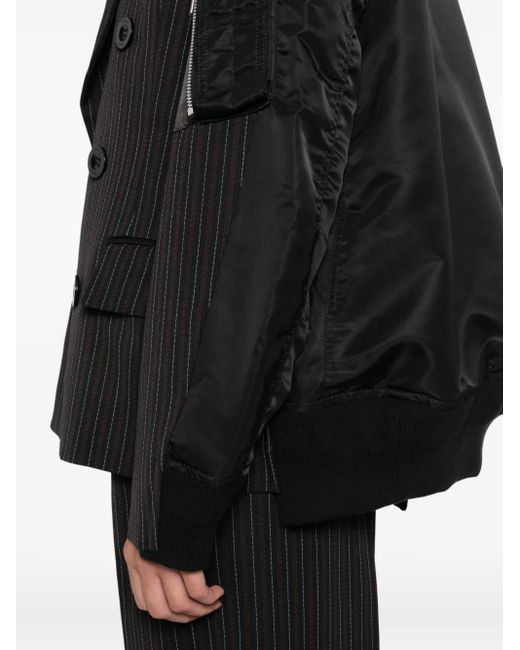 Sacai Black Double-Breasted Oversized Jacket With Pinstripe Detail