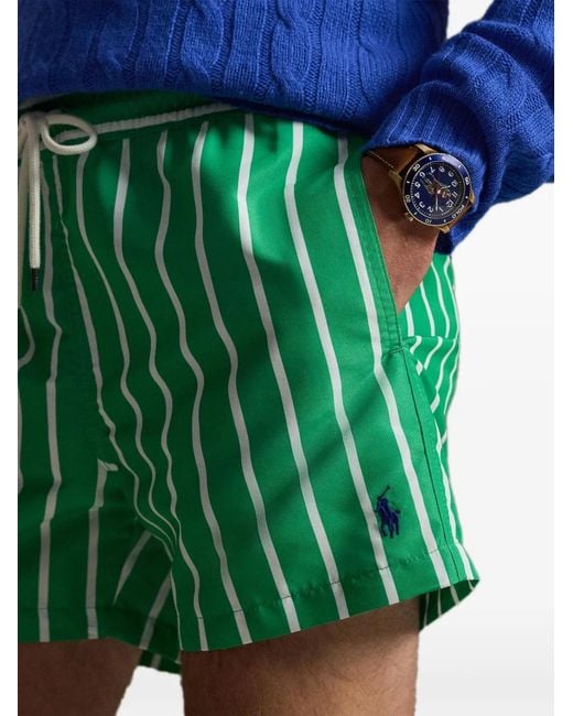 Polo Ralph Lauren Green Traveler Striped Swim Shorts for men