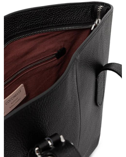 Coccinelle Black Buckle-Detail Pebbled Tote Bag
