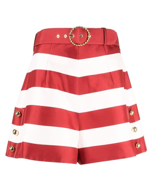 Zimmermann Red Striped Belted Silk Shorts