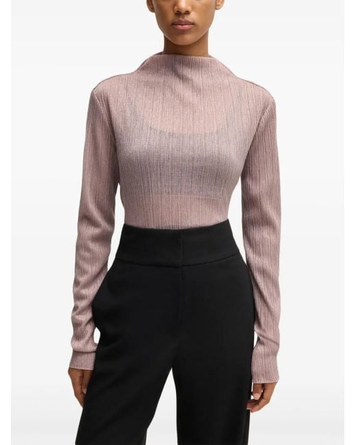 HUGO Brown Plissé-Effect Blouse