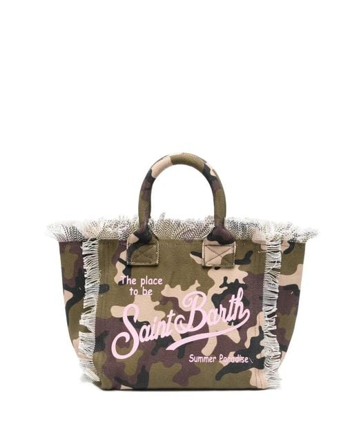 Mc2 Saint Barth White Colette Camouflage-Print Frayed Tote Bag