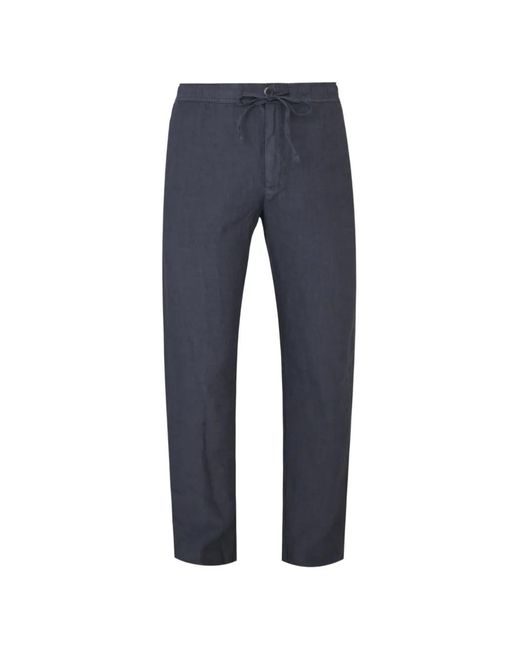 120% Lino Blue Drawstring-Waist Linen Trousers for men