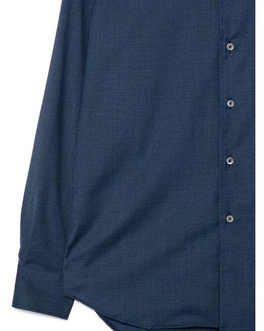 Canali Blue Button-Up Wool Shirt for men