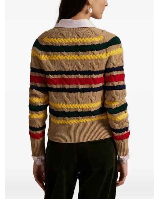Polo Ralph Lauren Orange Cable-Knit Striped-Pattern Cardigan
