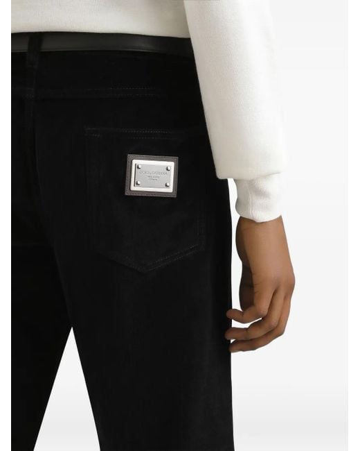 Dolce & Gabbana Black Corduroy Trousers With Logo Plaque for men