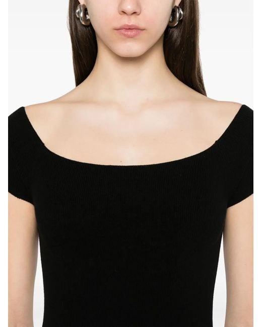 Bompard Black Bardot-Neckline Midi Dress