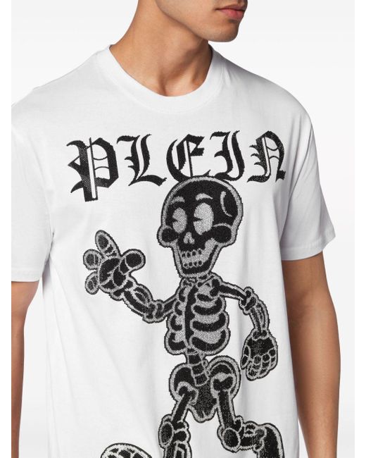 Philipp Plein White Rhinestone-skeleton Cotton T-shirt for men