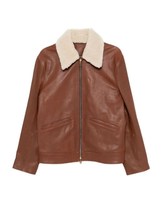 メンズ Paul Smith Collared Leather Jacket Brown
