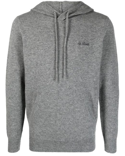Mc2 Saint Barth Gray Logo-Embroidered Wool Hoodie for men