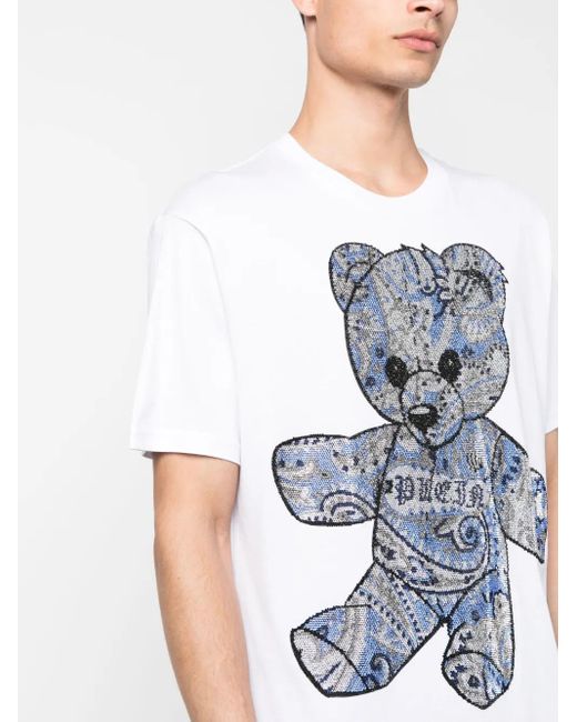 Philipp Plein White Teddy-Bear Motif Short-Sleeve T-Shirt for men