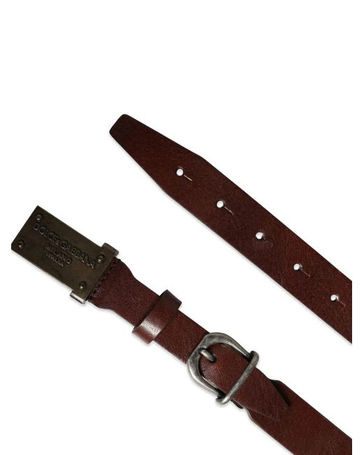 Dolce & Gabbana Brown Logo-Plaque Leather Belt for men